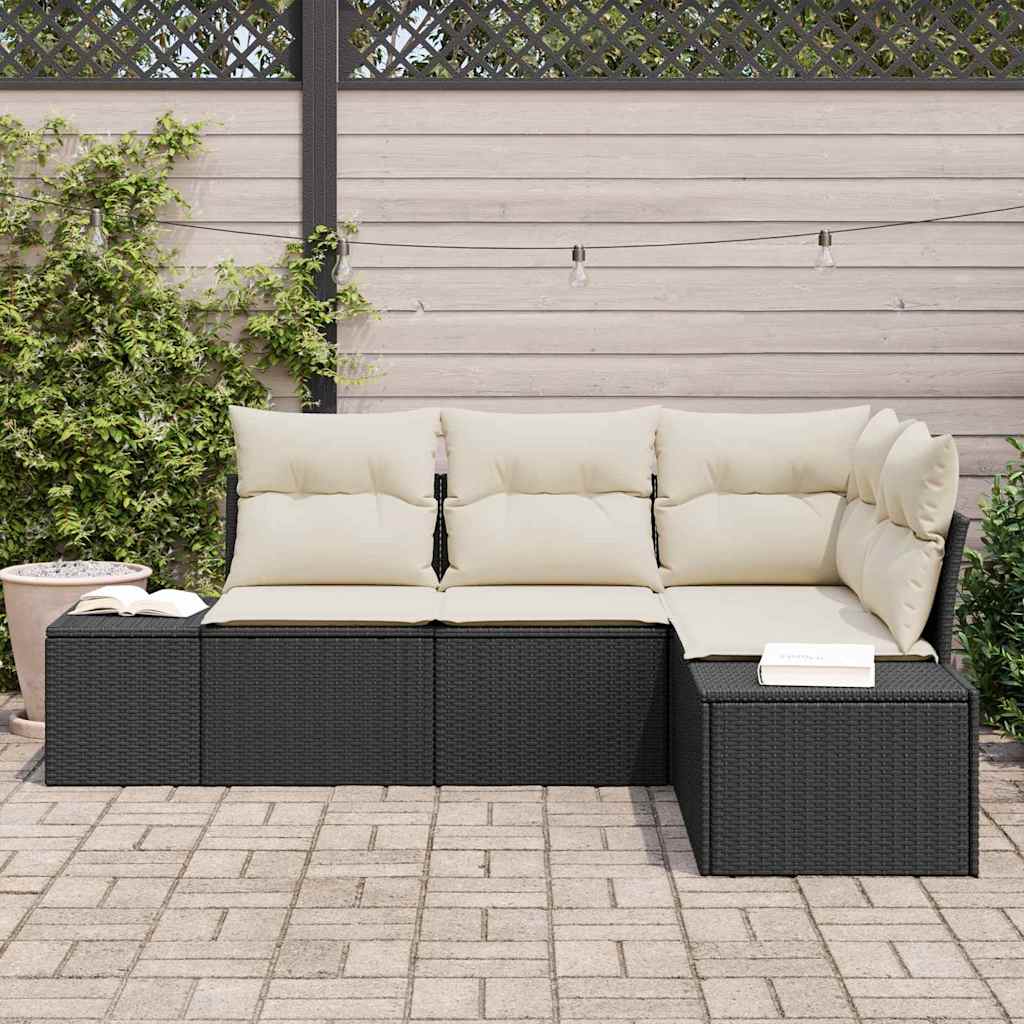 Havesofa Sæt 4 stk. Sort polyrattan