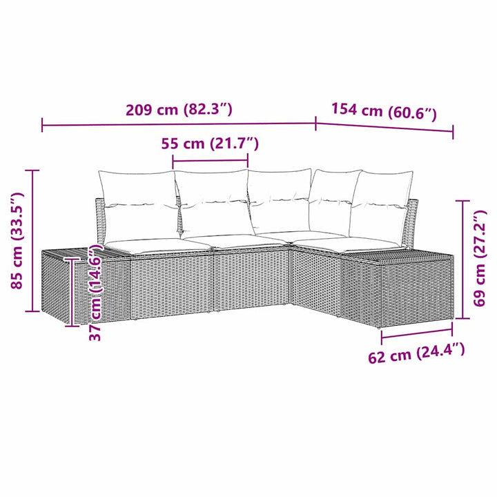 Havesofa Sæt 4 stk. Sort polyrattan