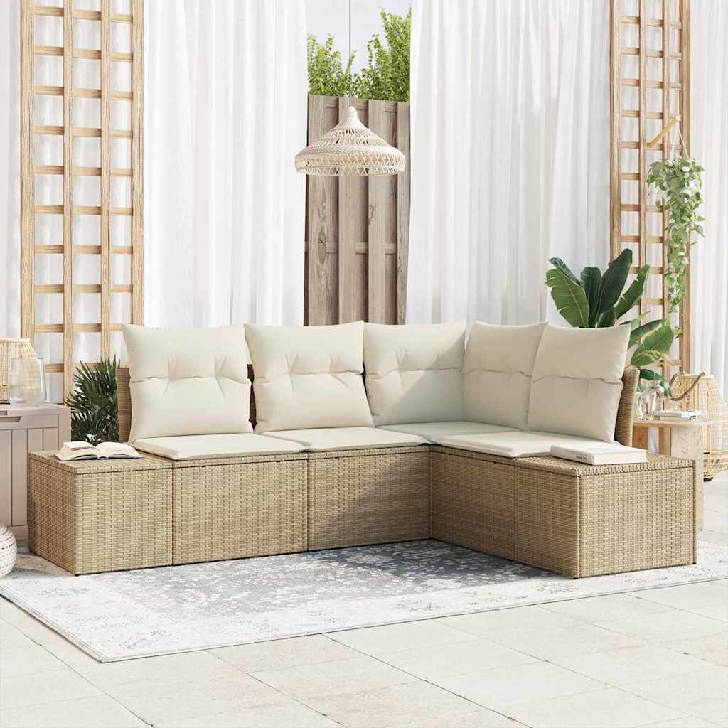 Havesofa Sæt 4 pcs Beige polyrattan