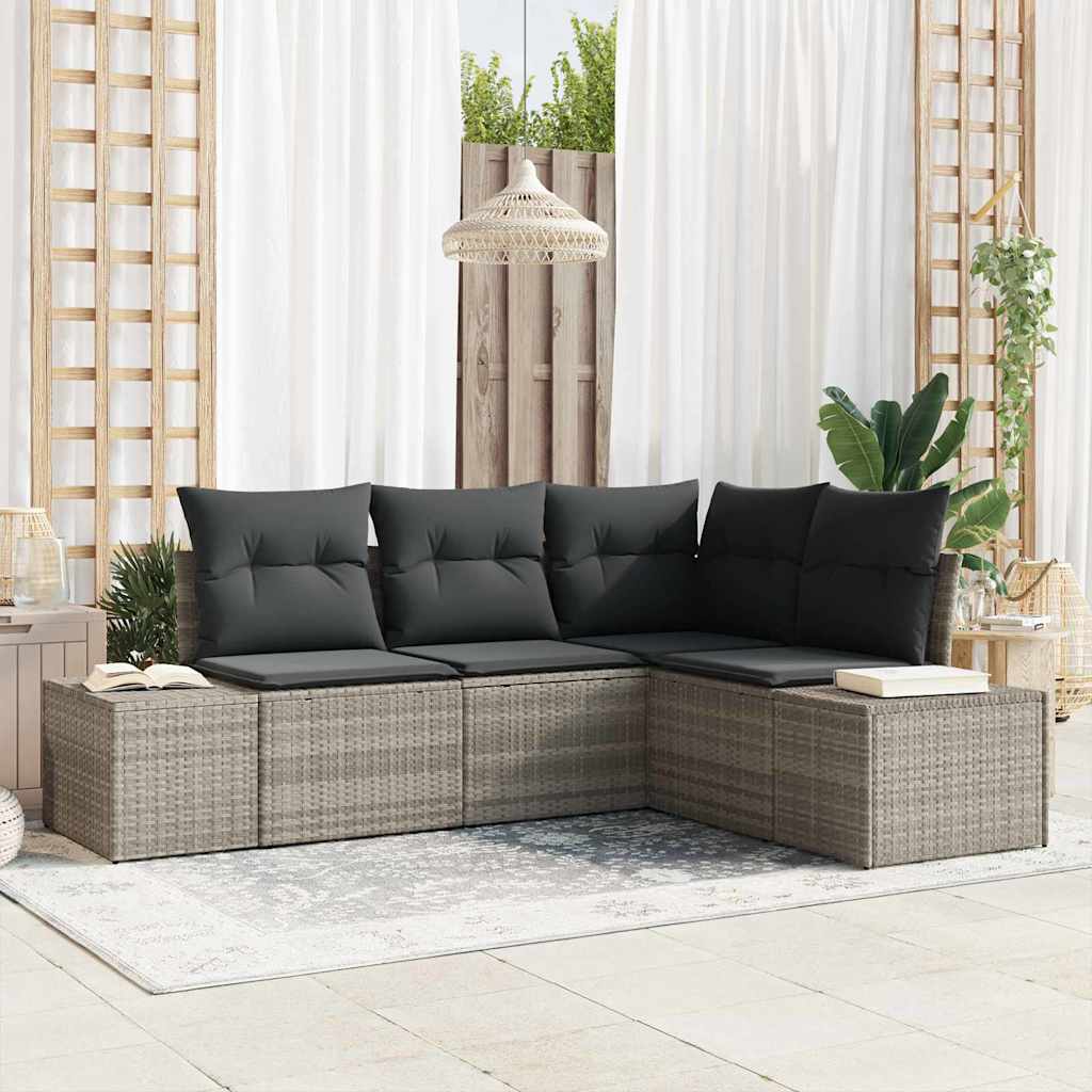 Havesofa Sæt 4 pcs Lysegrå polyrattan