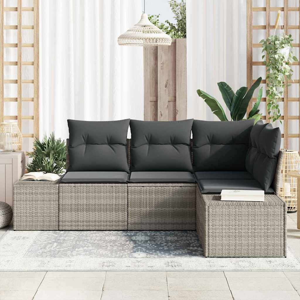 Havesofa Sæt 4 pcs Lysegrå polyrattan