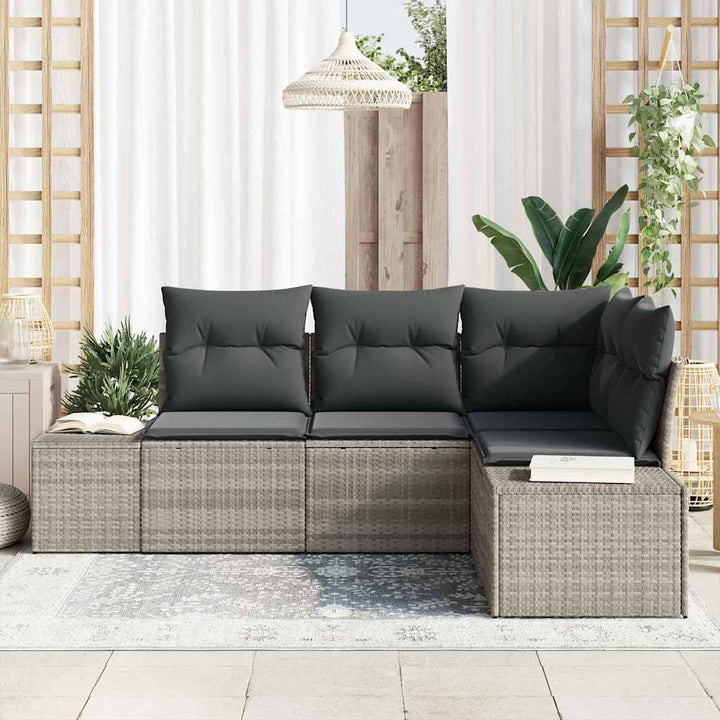 Havesofa Sæt 4 pcs Lysegrå polyrattan