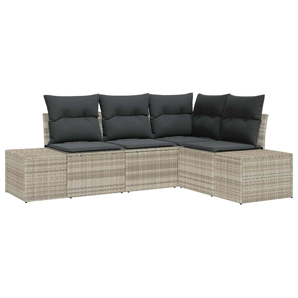 Havesofa Sæt 4 pcs Lysegrå polyrattan