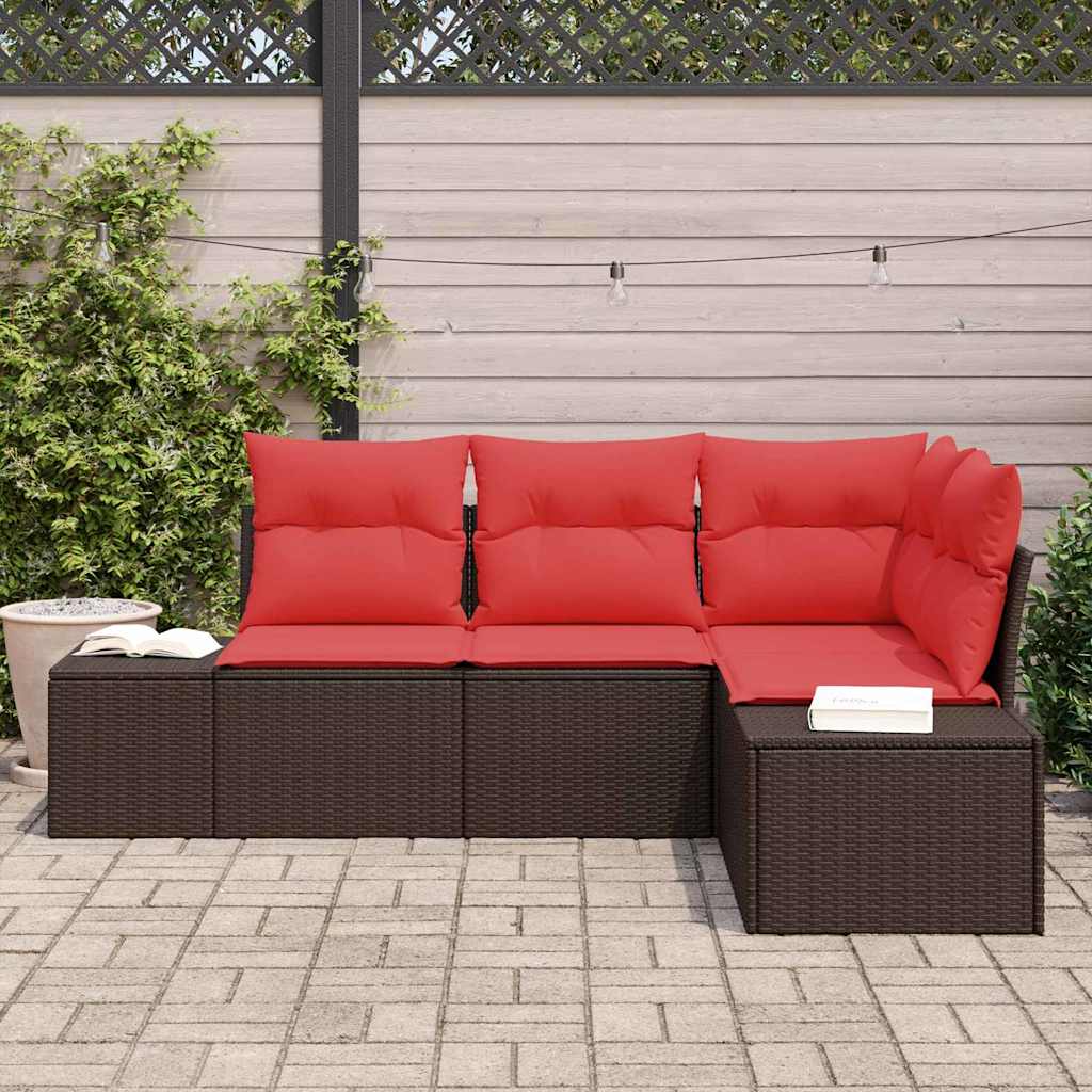 Havesofa Sæt med pude 4 pcs Brun polyrattan