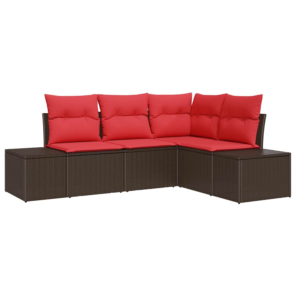 Havesofa Sæt med pude 4 pcs Brun polyrattan