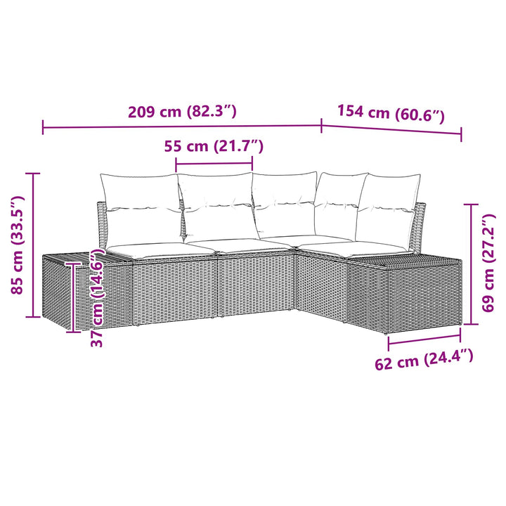 Havesofa Sæt med pude 4 pcs Brun polyrattan