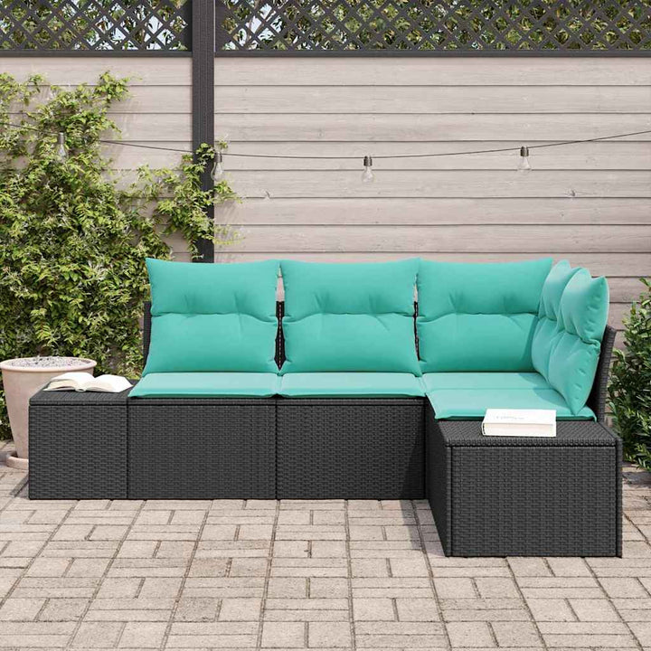 Havesofa Sæt 4 stk. Sort polyrattan