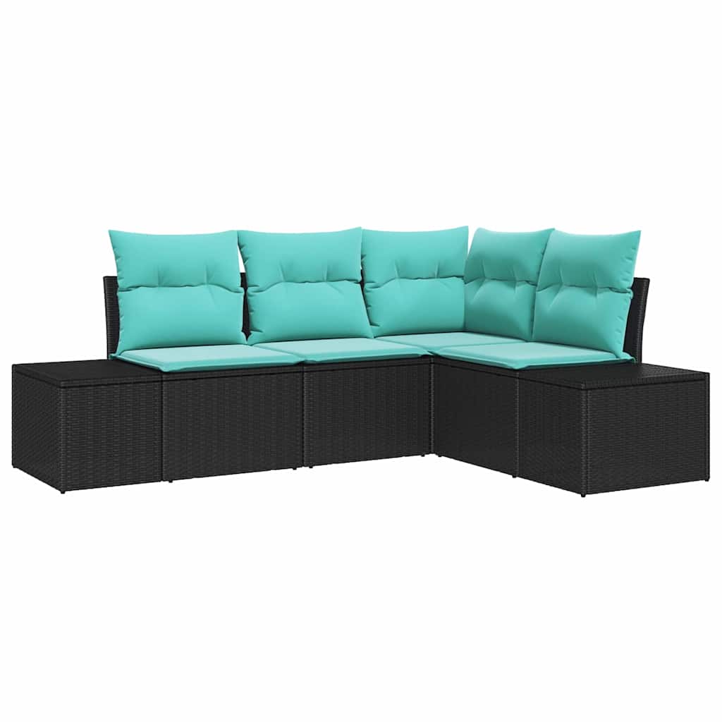 Havesofa Sæt 4 stk. Sort polyrattan