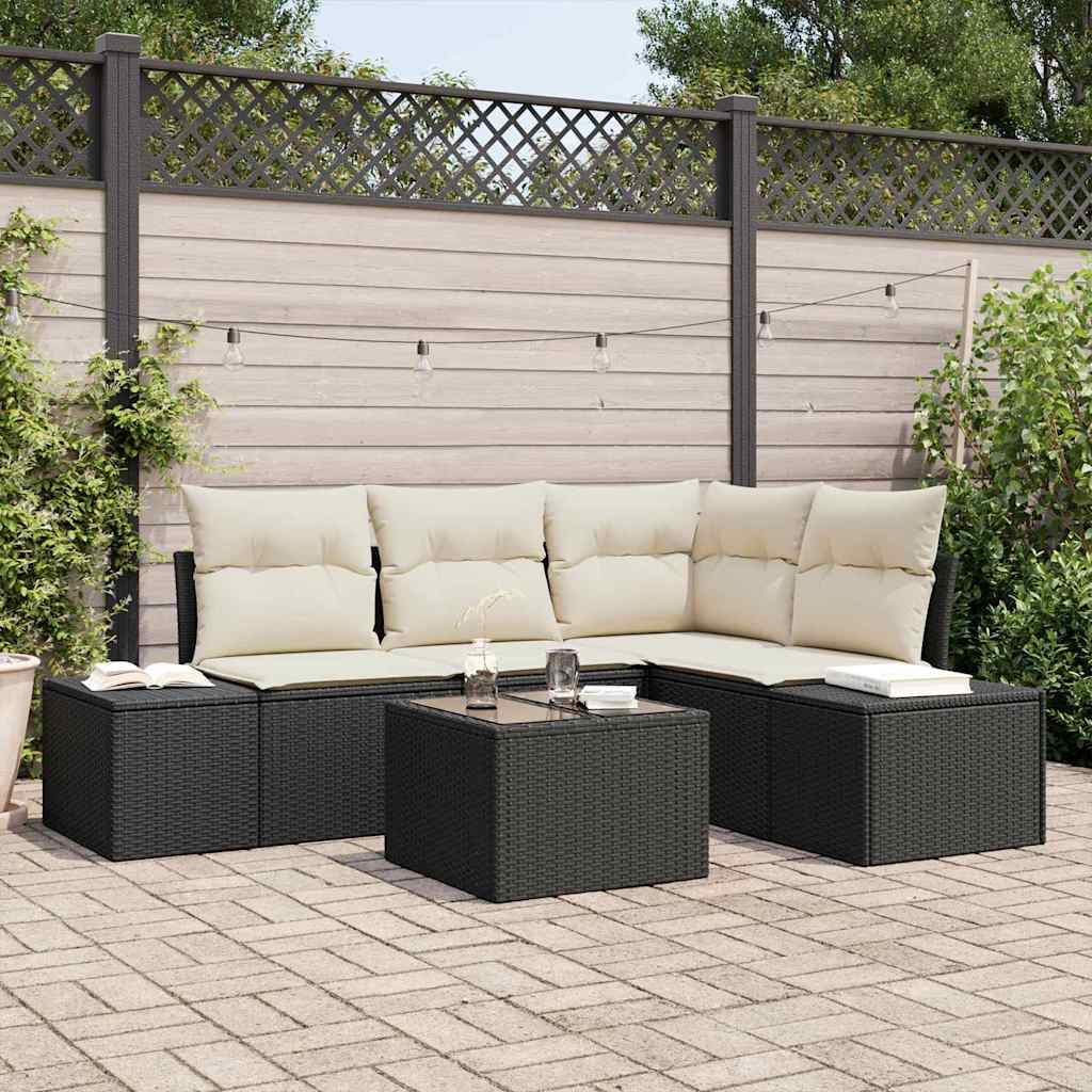 Havesofa Sæt 5 stk. Sort polyrattan
