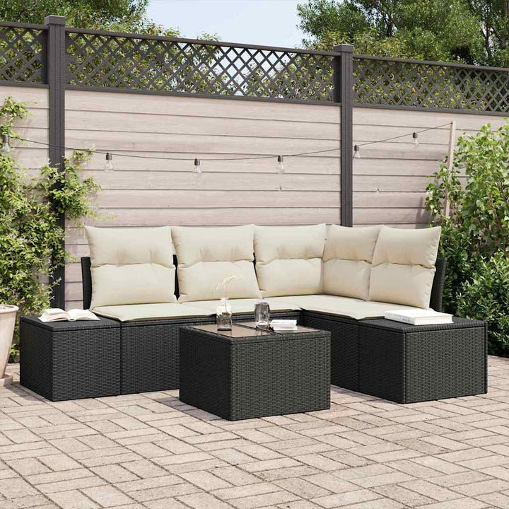Havesofa Sæt 5 stk. Sort polyrattan