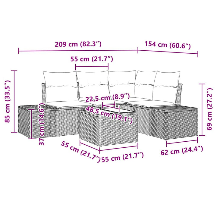 Havesofa Sæt 5 pcs Brun polyrattan