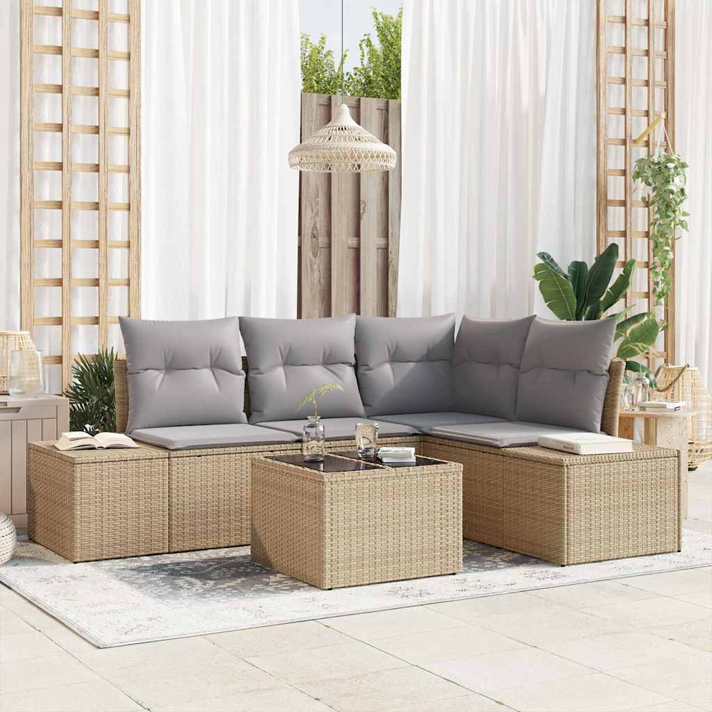Havesofa Sæt 5 pcs Beige polyrattan