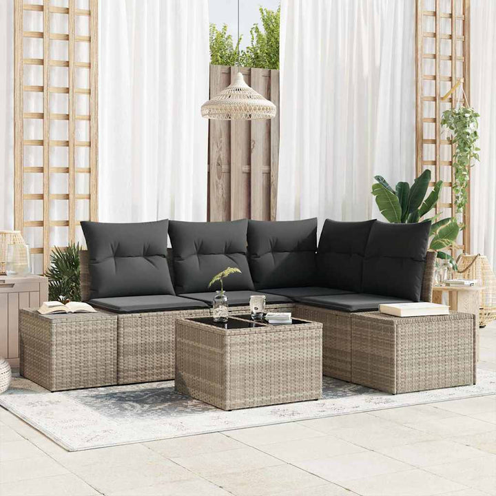 Havesofa Sæt 5 pcs Lysegrå polyrattan