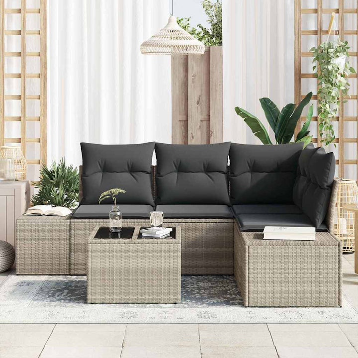 Havesofa Sæt 5 pcs Lysegrå polyrattan