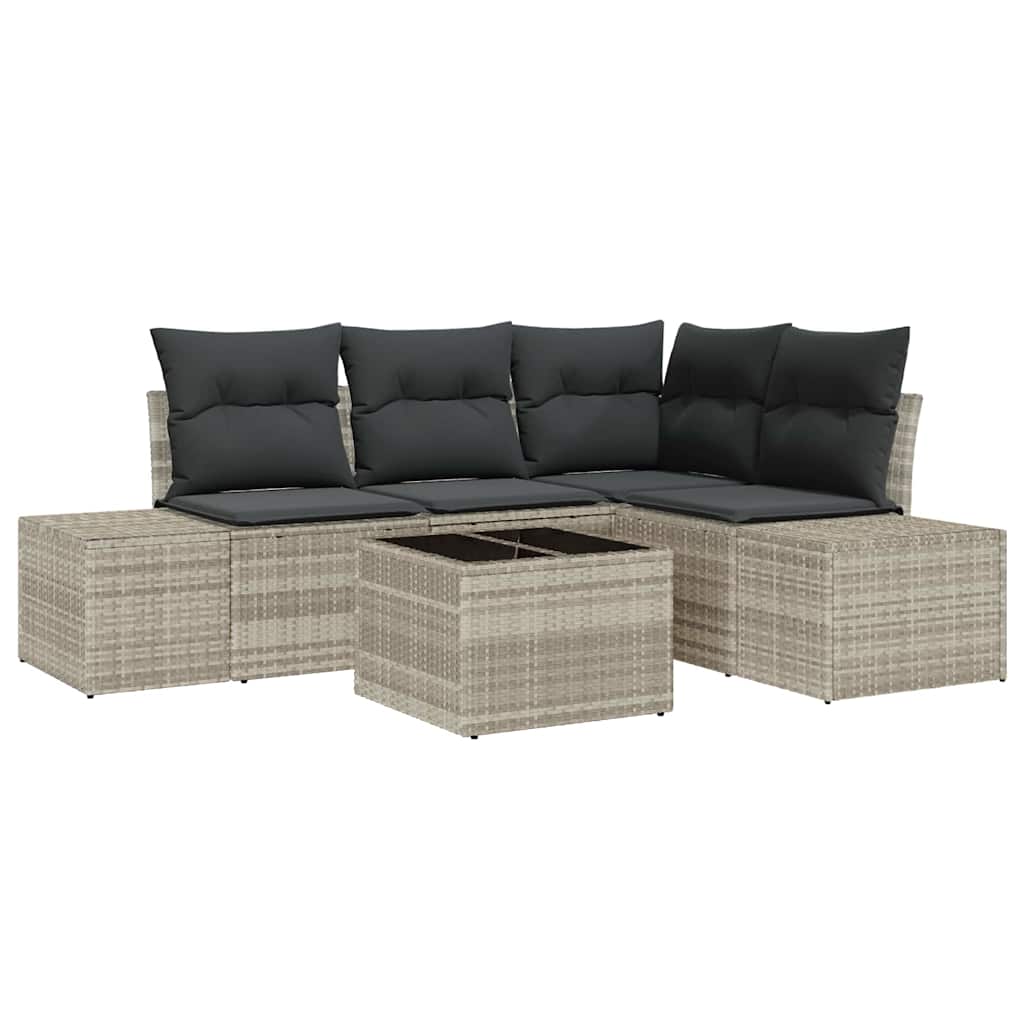 Havesofa Sæt 5 pcs Lysegrå polyrattan