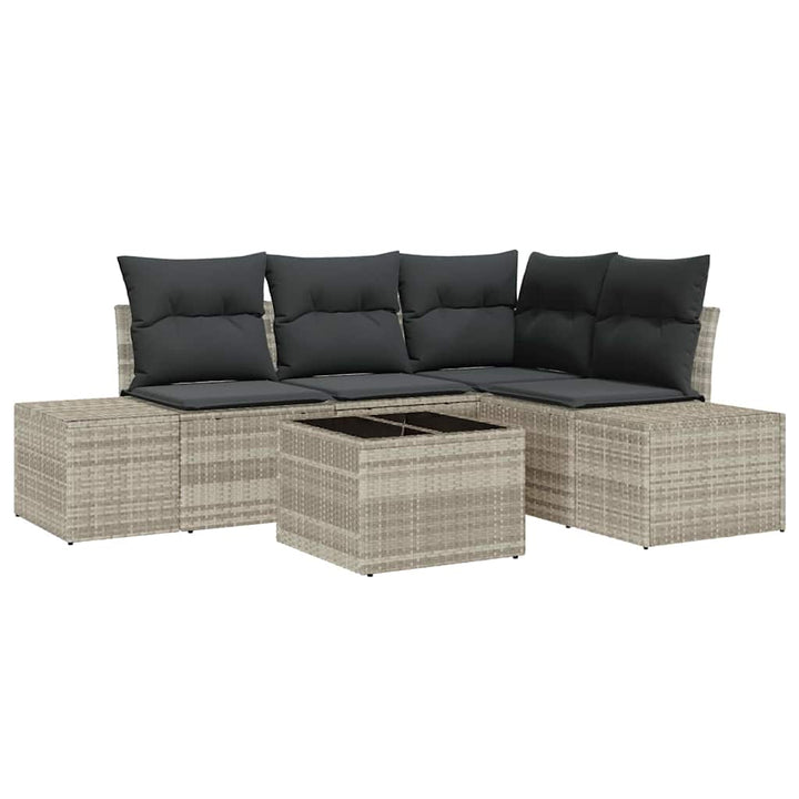 Havesofa Sæt 5 pcs Lysegrå polyrattan