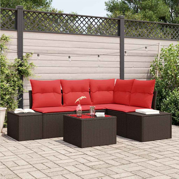 Havesofa Sæt med pude 5 pcs Brun polyrattan