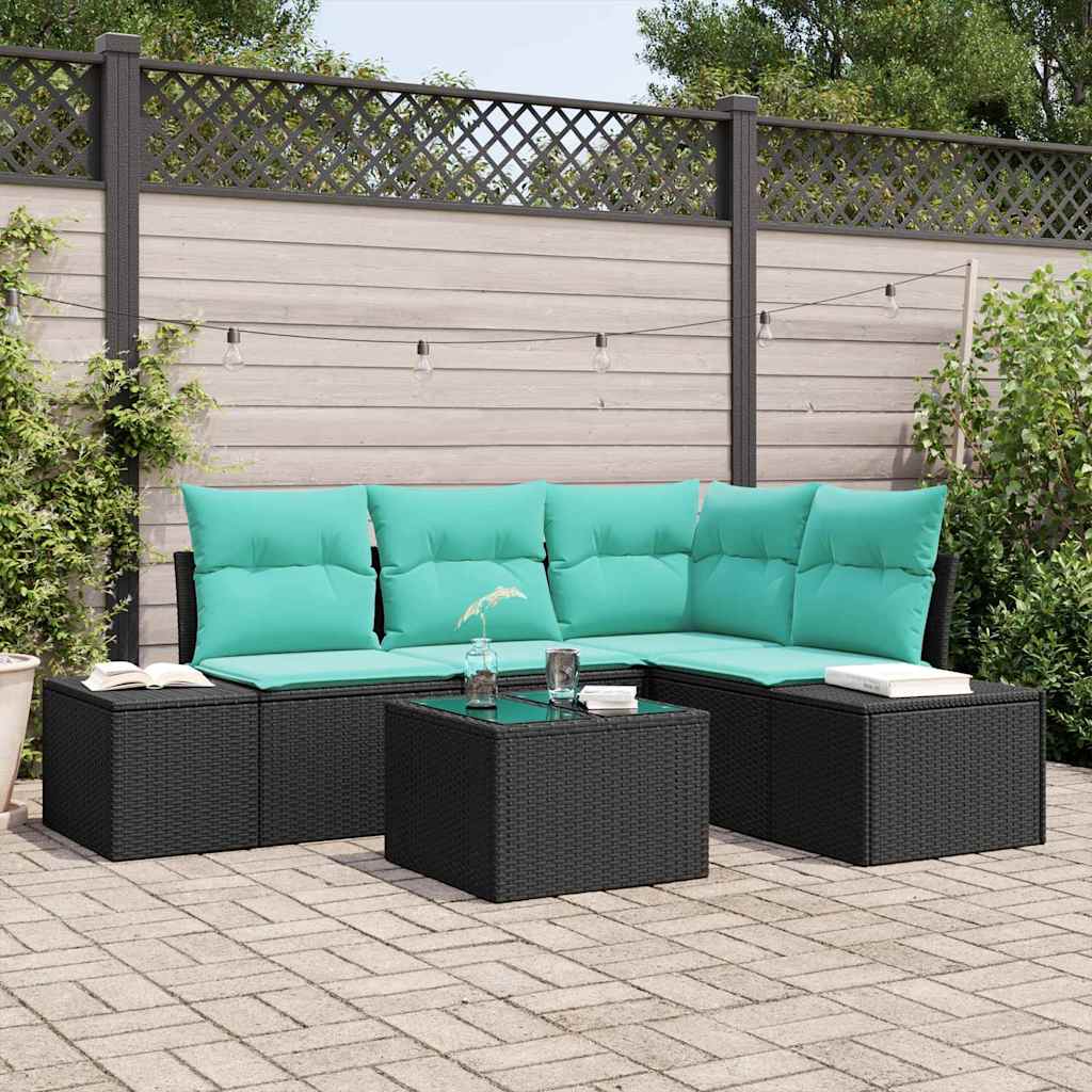 Havesofa Sæt 5 stk. Sort polyrattan