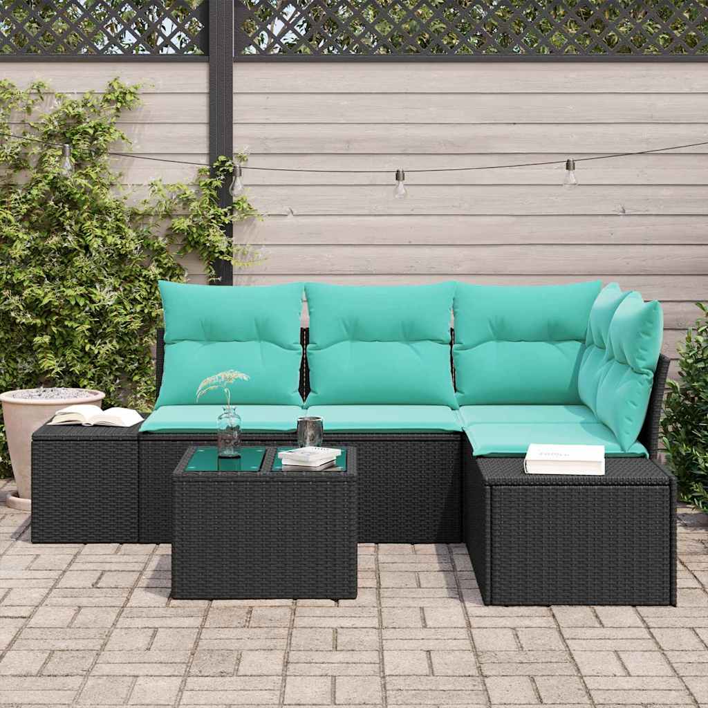 Havesofa Sæt 5 stk. Sort polyrattan