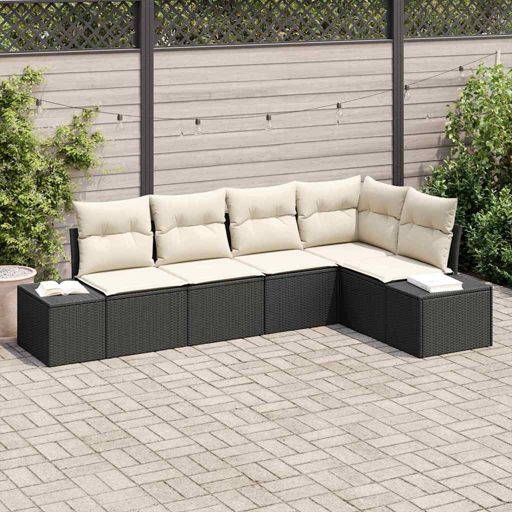 Havesofa Sæt 5 stk. Sort polyrattan