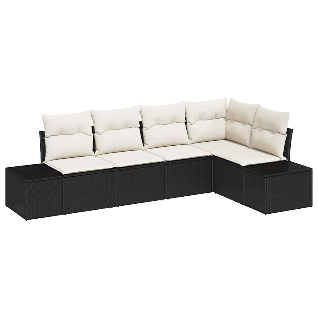 Havesofa Sæt 5 stk. Sort polyrattan