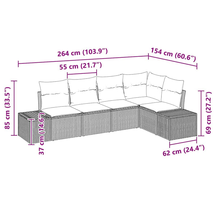 Havesofa Sæt 5 stk. Sort polyrattan