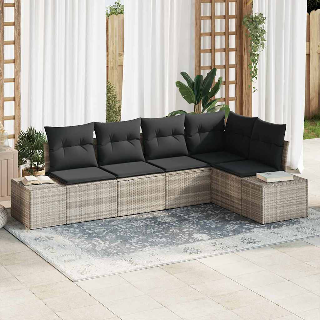 Havesofa Sæt 5 pcs Lysegrå polyrattan