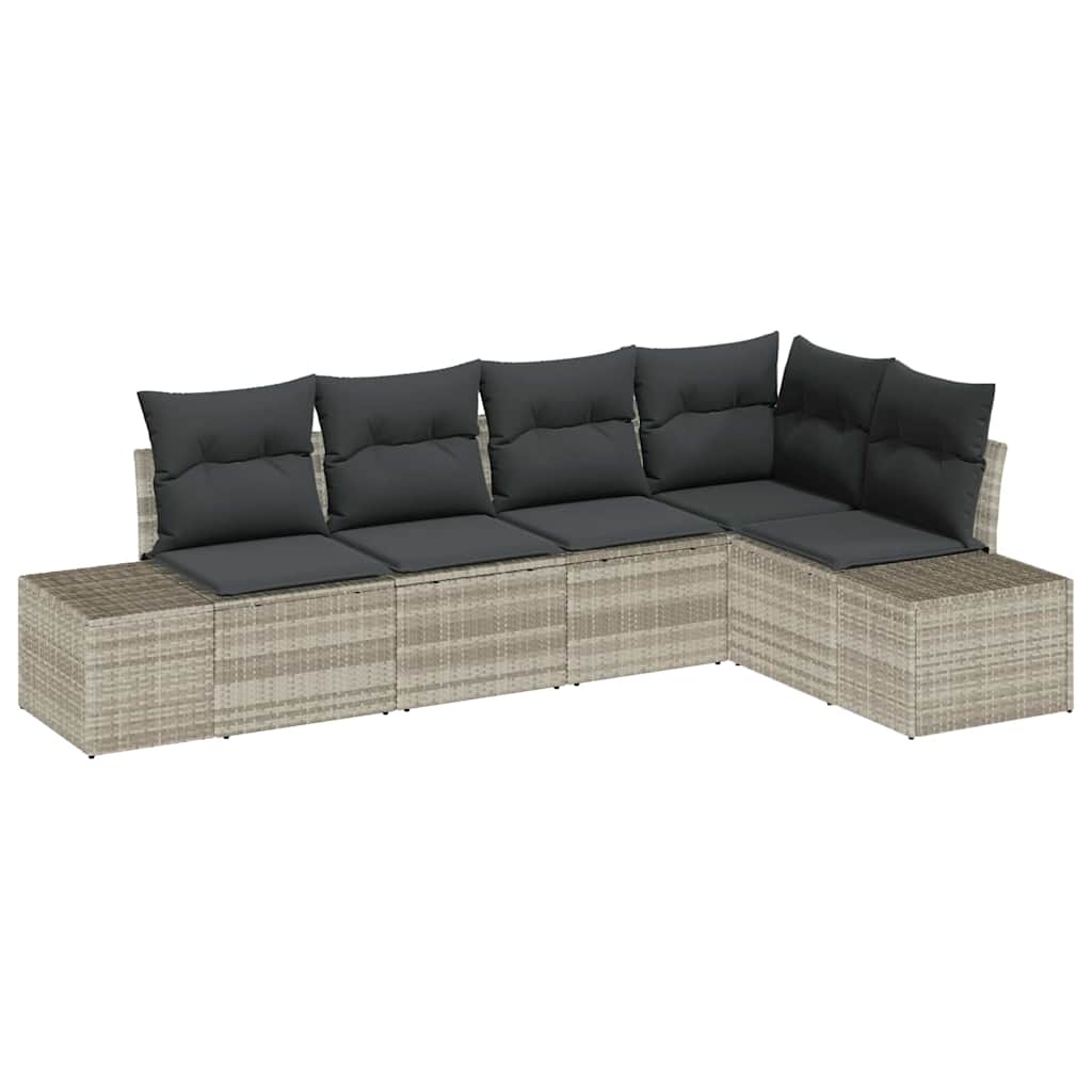 Havesofa Sæt 5 pcs Lysegrå polyrattan
