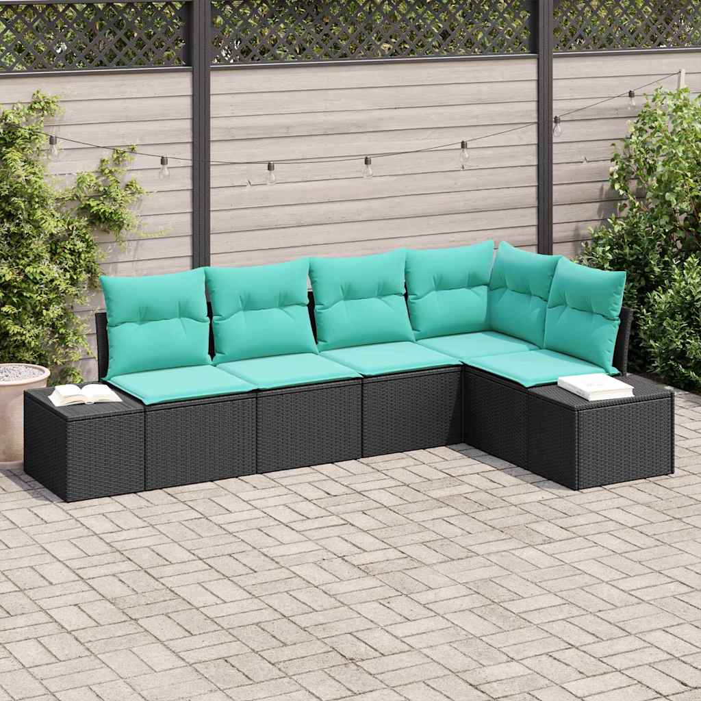 Havesofa Sæt 5 stk. Sort polyrattan