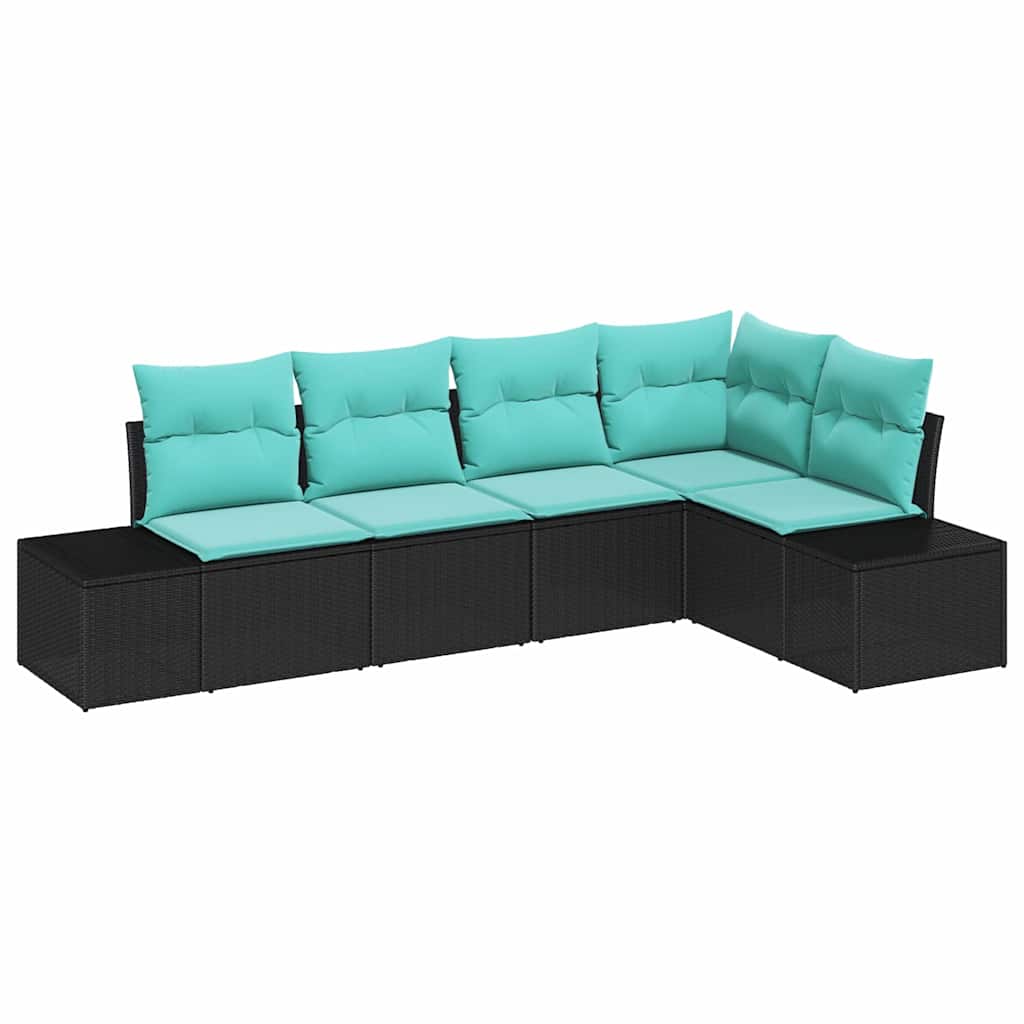 Havesofa Sæt 5 stk. Sort polyrattan