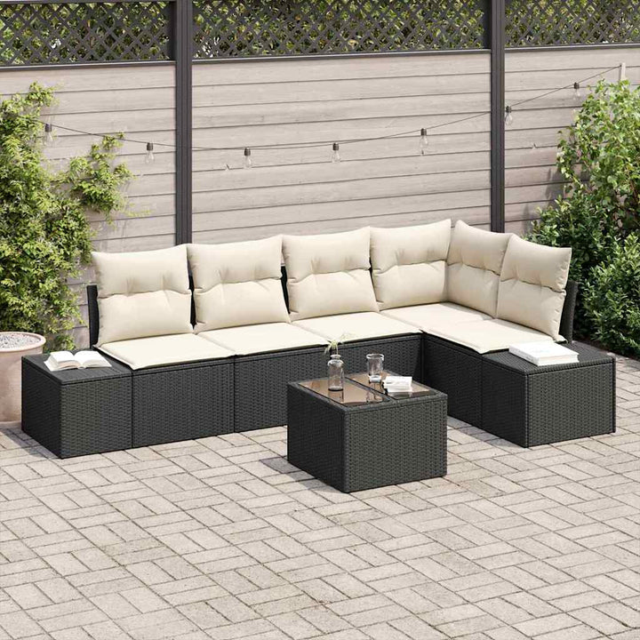 Havesofa Sæt 6 stk. Sort polyrattan