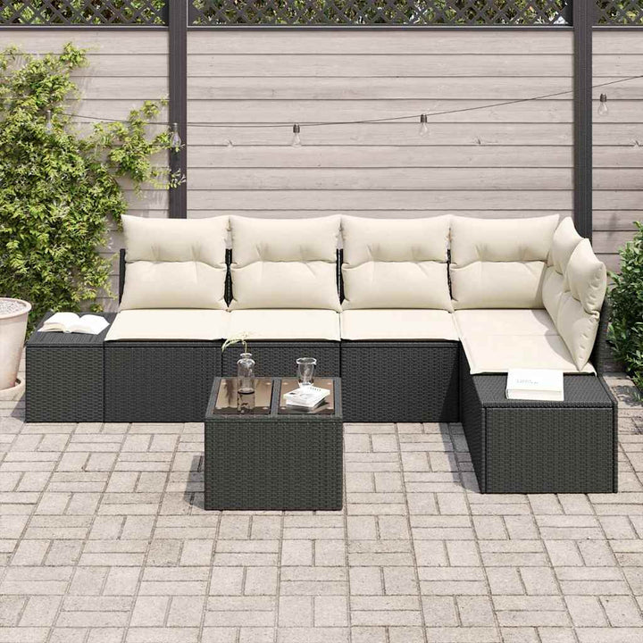 Havesofa Sæt 6 stk. Sort polyrattan