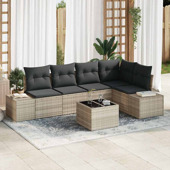 Havesofa Sæt 6 pcs Lysegrå polyrattan