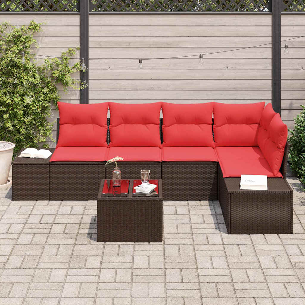 Havesofa Sæt med pude 6 pcs Brun polyrattan