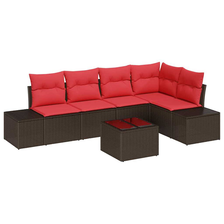 Havesofa Sæt med pude 6 pcs Brun polyrattan