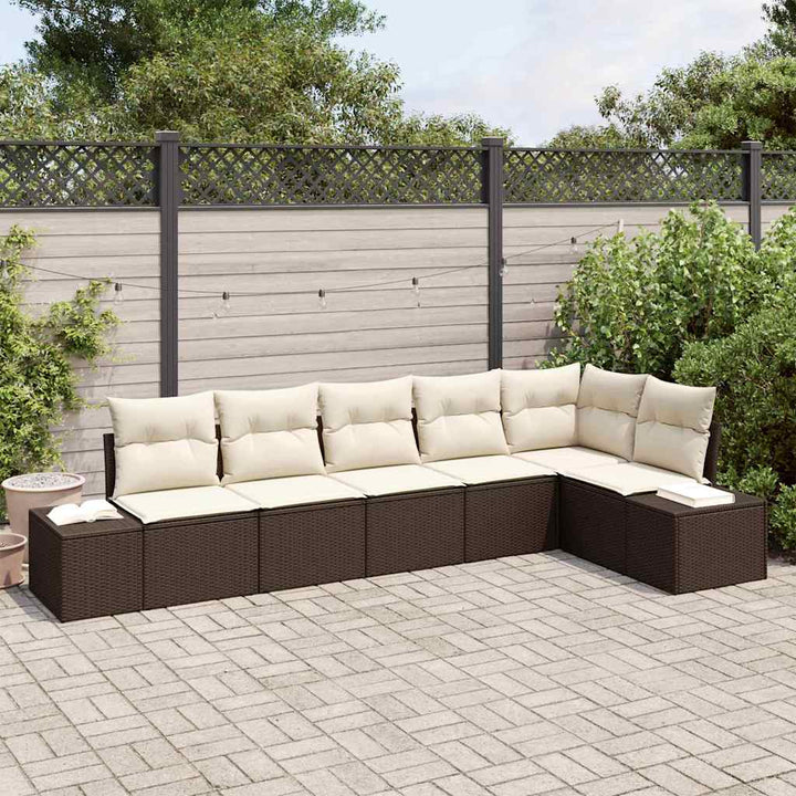 Havesofa Sæt med pude 6 pcs Brun og Creme polyrattan
