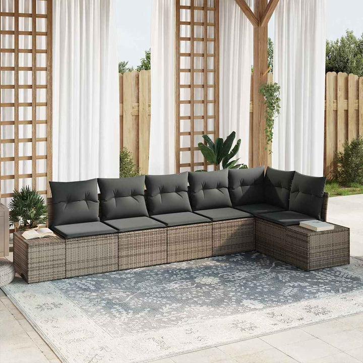 Havesofa Sæt med pude 6 pcs Grå polyrattan