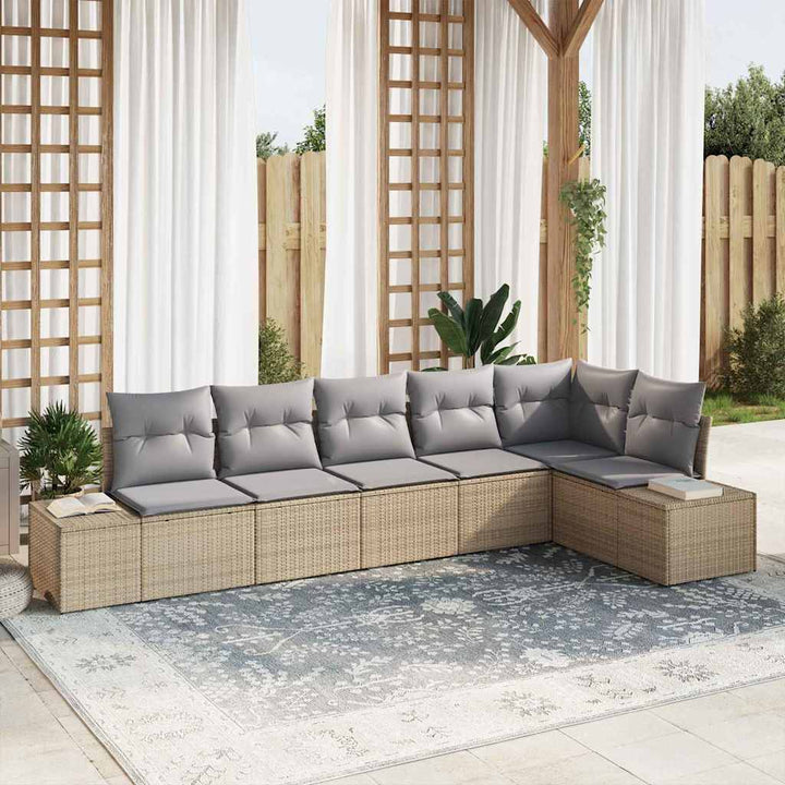 Havesofa Sæt med pude 6 pcs Beige og grå polyrattan