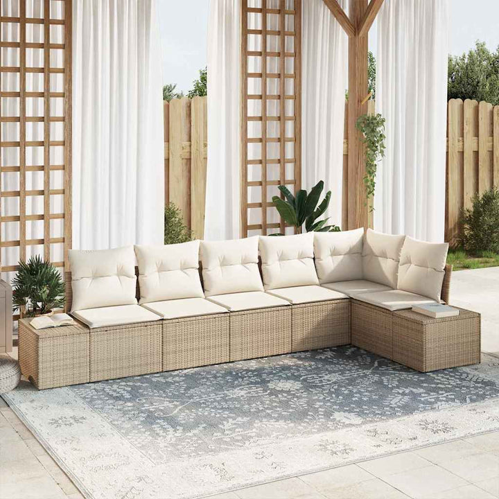 Havesofa Sæt med pude 6 pcs Beige og creme polyrattan