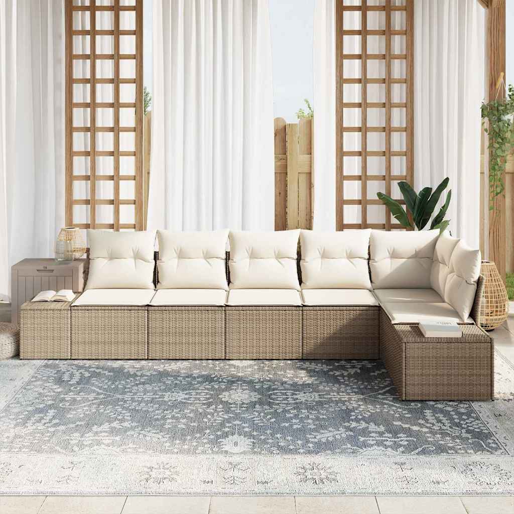 Havesofa Sæt med pude 6 pcs Beige og creme polyrattan