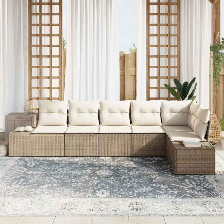 Havesofa Sæt med pude 6 pcs Beige og creme polyrattan