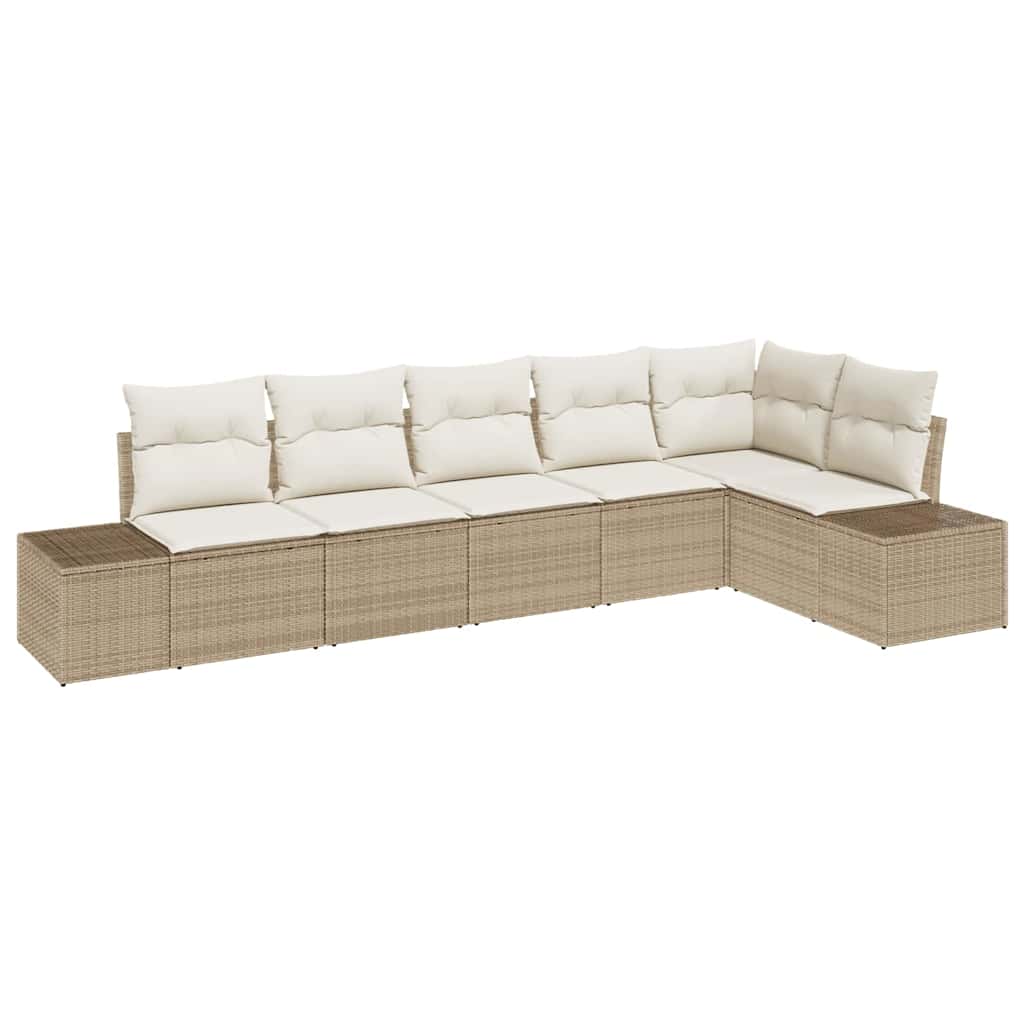 Havesofa Sæt med pude 6 pcs Beige og creme polyrattan