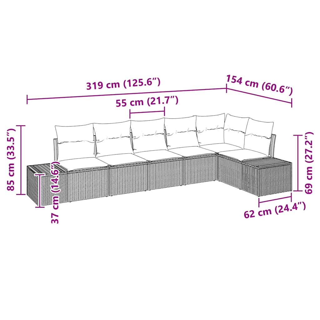 Havesofa Sæt med pude 6 pcs Beige og creme polyrattan