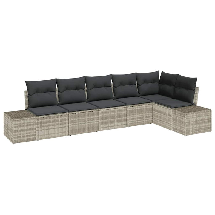 Havesofa Sæt med pude 6 pcs Lysegrå polyrattan