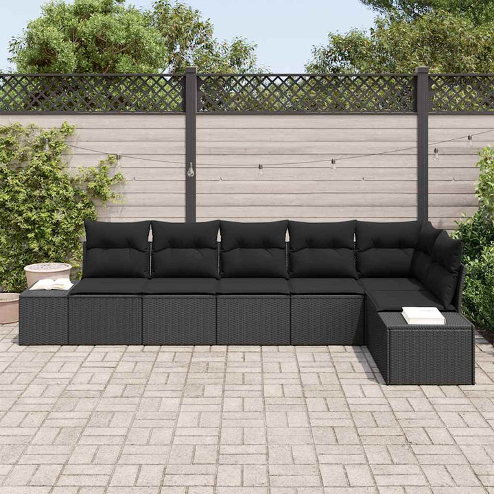 Havesofa Sæt med pude 6 pcs Sort polyrattan