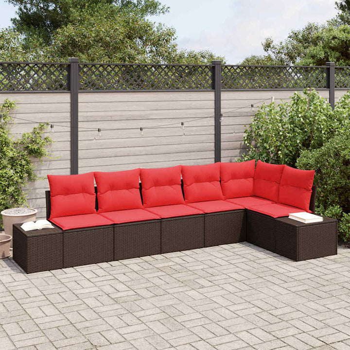 Havesofa Sæt med pude 6 pcs Brun polyrattan
