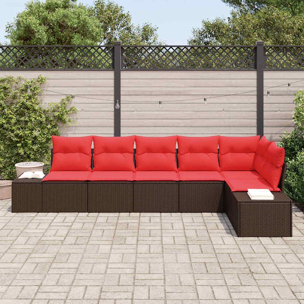 Havesofa Sæt med pude 6 pcs Brun polyrattan