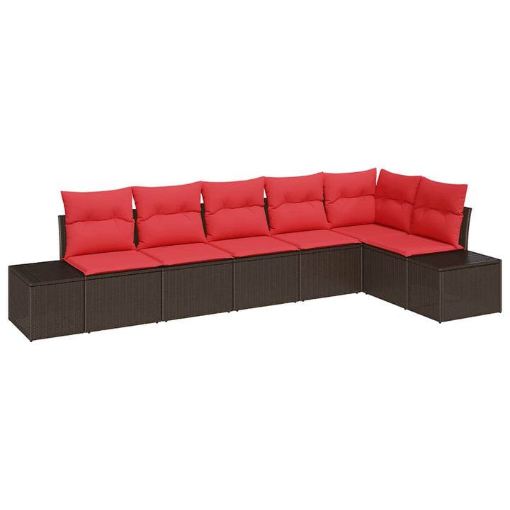 Havesofa Sæt med pude 6 pcs Brun polyrattan