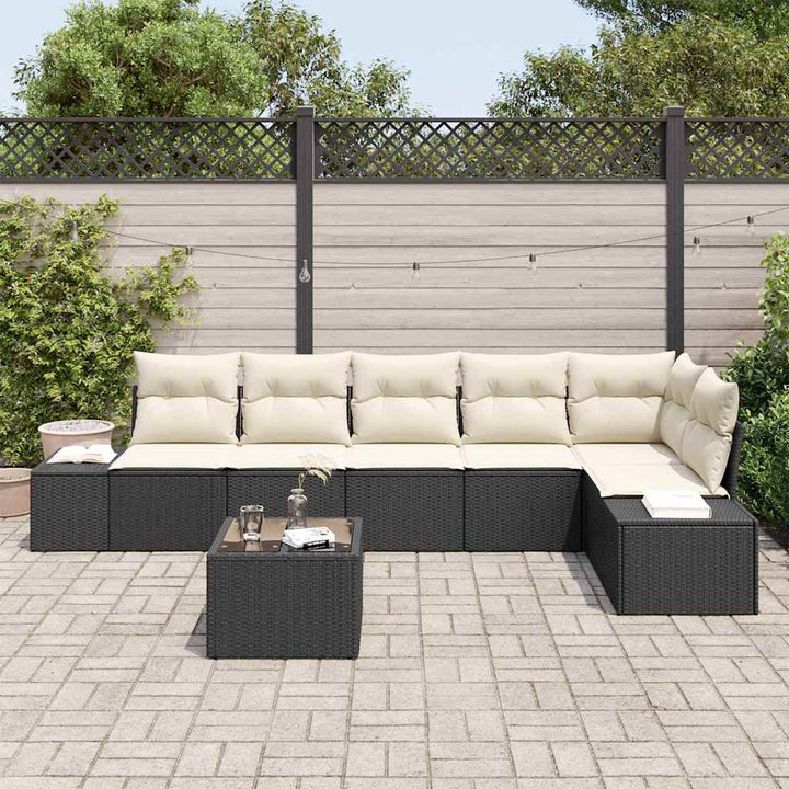 Havesofa Sæt med pude 7 pcs Sort og Cream polyrattan