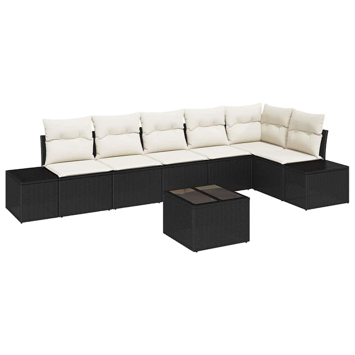 Havesofa Sæt med pude 7 pcs Sort og Cream polyrattan